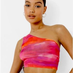 Boohoo One shoulder cut out tie dye crop top